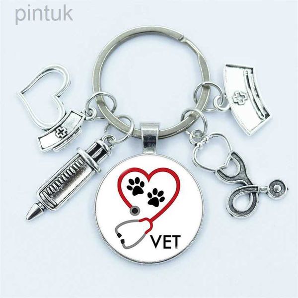 Chaveiros Cordões Eu amo medicina veterinária enfermeira chaveiro animal médico chaveiro cúpula de vidro cabochão pingente homens e mulheres moda charme jóias ldd240312