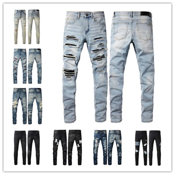 AA-58 Yeni Kot Varışlar Erkek Lüks Tasarımcı Denim Jeans Pantolon Delikleri Pantolonlar Erkekler {Gönderilen renk fotoğrafla aynıdır}
