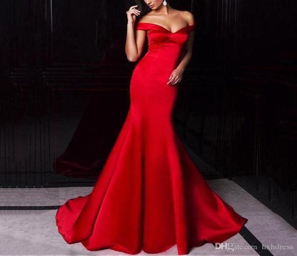 Cortos de Gala Modest Lungo Sirena Abiti da ballo Spalle scoperte Sweetheart Raso rosso Ombre Abito da sera da sera Abiti da festa per donna Vest6527582