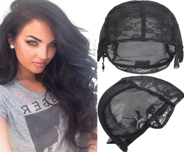 Nova moda preto tecer bonés para costurar na trama do cabelo grande médio pequeno peruca boné para fazer perucas com alça ajustável stocking7853308