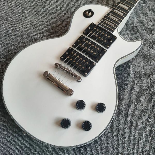 Novo em estoque pó de prata branco 3 captadores 6 cordas guitarra elétrica envio rápido