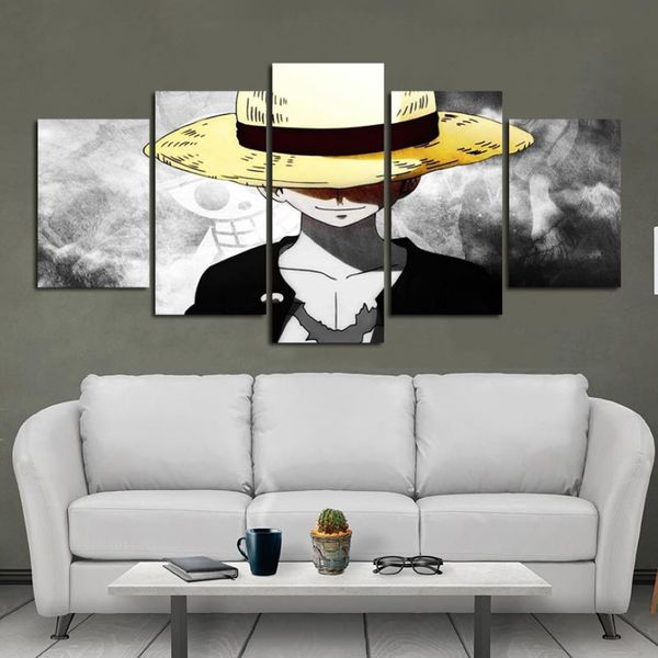 Estilo moderno pintura em tela cartaz de parede anime personagem de uma peça macaco luffy com um chapéu dourado para quartos de casa decoração207q