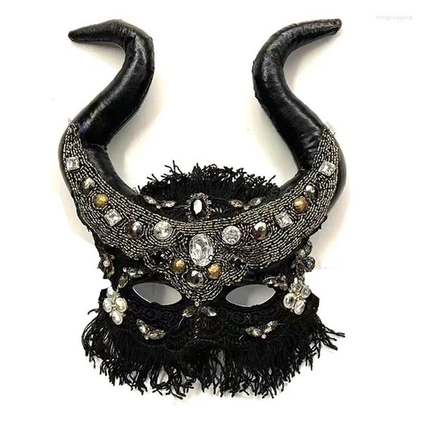 Abbigliamento da palco Strass scintillanti Nappa Corno di bue Maschera Strega Giochi di ruolo Puntelli Festa di Halloween Cosplay Ballo di fine anno Accessori per spettacoli