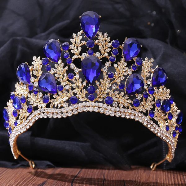 Kmvexo luxo de alta qualidade real rainha casamento coroa para mulheres grande cristal banquete véu tiara festa traje ornamento cabelo 240307