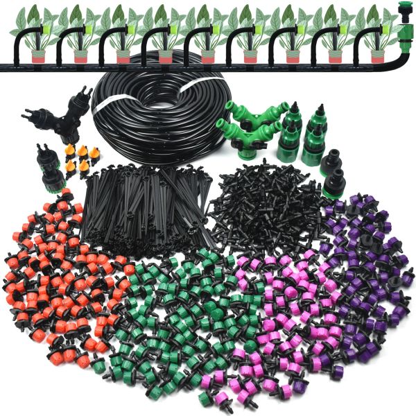 Kit Serra 550m Micro Sistema di Irrigazione a Goccia Flusso Regolabile Gocciolatore Atomizzatore Fai da Te Nebulizzazione Kit di Irrigazione Giardino 1/4 '' Tubo Spray