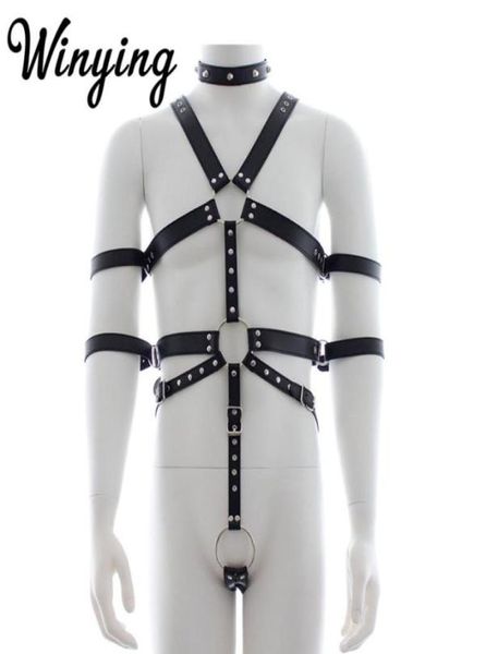 Sexy men039s couro do plutônio de corpo inteiro ajustável cintos cintos restrições conjunto masculino cintas eróticas traje gay bdsm bondage sutiãs sets2804126