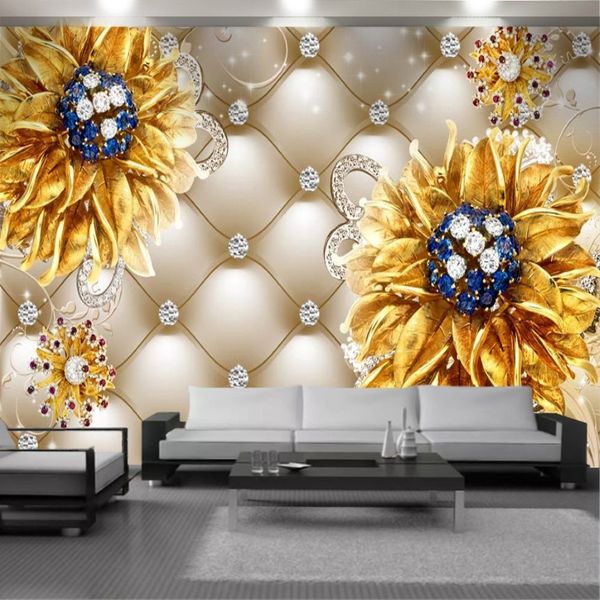 Benutzerdefinierte Einzelhandel 3D Tapete Luxuriöse Diamant Blume Heimwerker Wohnzimmer Schlafzimmer Küche Malerei Wandbild Wallpapers229m