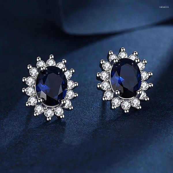 Серьги-гвоздики женские модные синий овальный драгоценный камень циркон подарок девушке красный кристалл свадебные украшения