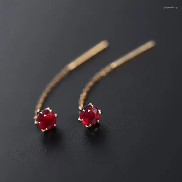 Brincos pendurados originais mini exclusivos seis garras incrustadas rubi boutique estilo chinês retrô charme senhoras marca joias de prata