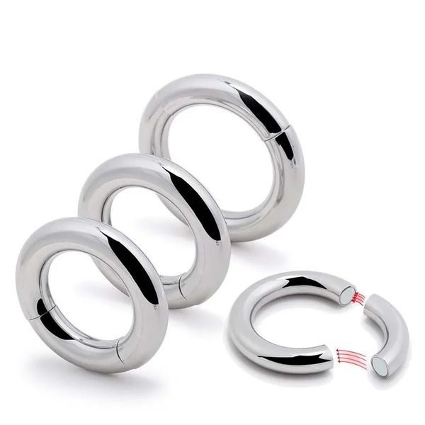 Metal ímã pênis anel bloqueio esperma masculino castidade adulto brinquedos sexuais triturador escroto pau maca cockring para homens atraso tempo ferramenta 240312