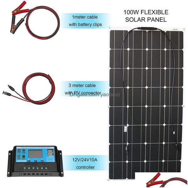 Altra elettronica Kit pannello solare flessibile 12V Pannelli 100W 200W 300W con controller per barca auto camper e caricabatterie Drop Deliver Dhnrh