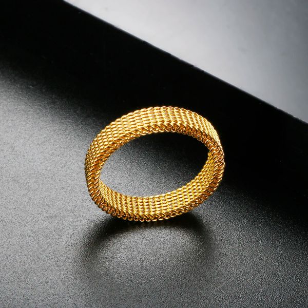 Лидер продаж, сетчатое кольцо из золота 14 карат для мужчин и женщин, современные простые деформируемые удобные кольца на палец золотого цвета, ювелирные изделия для пар