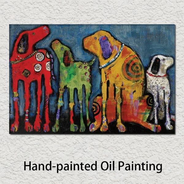 Arte em tela cães pinturas a óleo amigos pintura abstrata arte animal artesanal imagem moderna para sala de estar natal gift252a