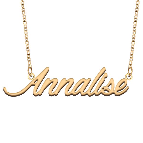 Annalize nome colar pingente para mulheres namorada presentes placa de identificação personalizada crianças melhores amigos jóias 18k banhado a ouro aço inoxidável