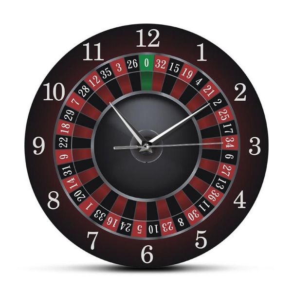 Poker Roulette Wanduhr mit schwarzem Metallrahmen Las Vegas Spielzimmer Wandkunst Dekor Uhr Casino Geschenk305u