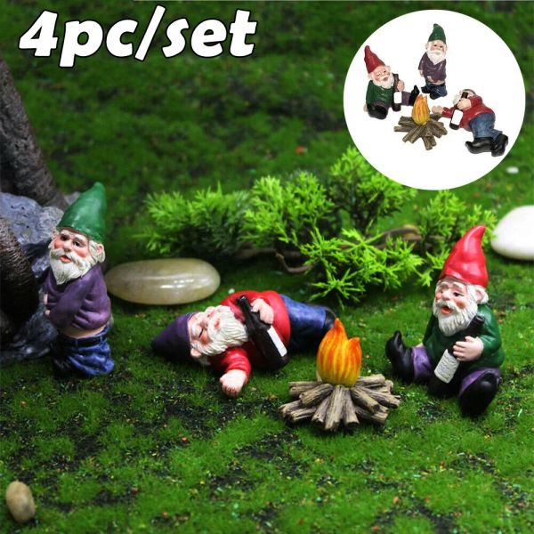 Esculturas de fadas de natal jardim resina gnomos 4 pçs acessórios bêbado gnome anões estátua à prova dwaterproof água ferrugem mesa decoração do jardim estátuas