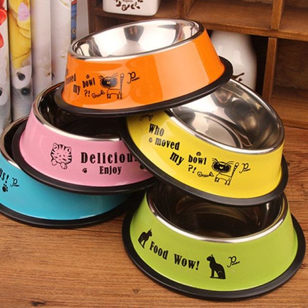 Tigela de aço inoxidável para cães, tigela esportiva para viagem, cão de estimação, gato, alimentador de comida ao ar livre, fonte de água potável, ferramenta de alimentação para animais de estimação, desenho animado s223l