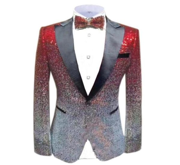 Rot Silber Herrenanzug Mode Grüne Jacke Blazer Prom Party Abendessen Smoking Performance Jacke Für Bühne Hochzeit Glänzendes Kostüm3833989