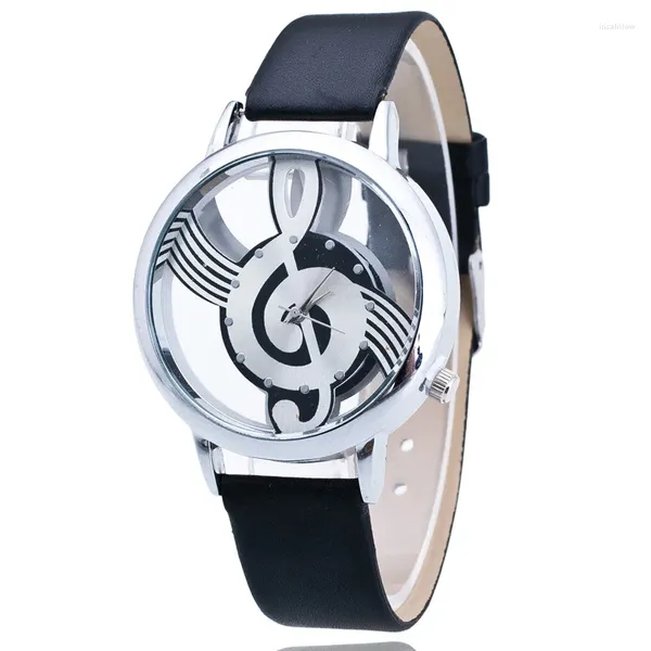 Armbanduhren Einzigartige Frauen Quarz Analog Hohl Musical Note Stil Leder Armbanduhr Damen Gfit Casual Uhr Weibliche Relogio feminino