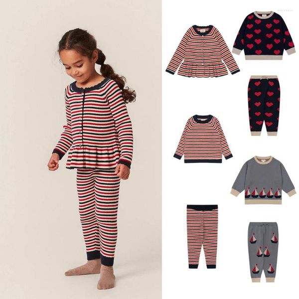 Set di abbigliamento Inverno Konges Slojd Bambini Neonati Cartoni animati Maglione Pantaloni Abiti Ragazze Pullover a righe Leggings lavorati a maglia Pantaloni casual