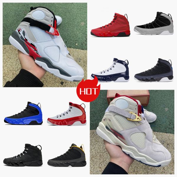 2024 Jumpmans 9 Männer Basketballschuhe 9s Fire Red Light Olive Concord Particle Grey Unc Chile Blue Bred Patent 8 Playoffs Aqua Anthracite Herren Trainer Sport Turnschuhe