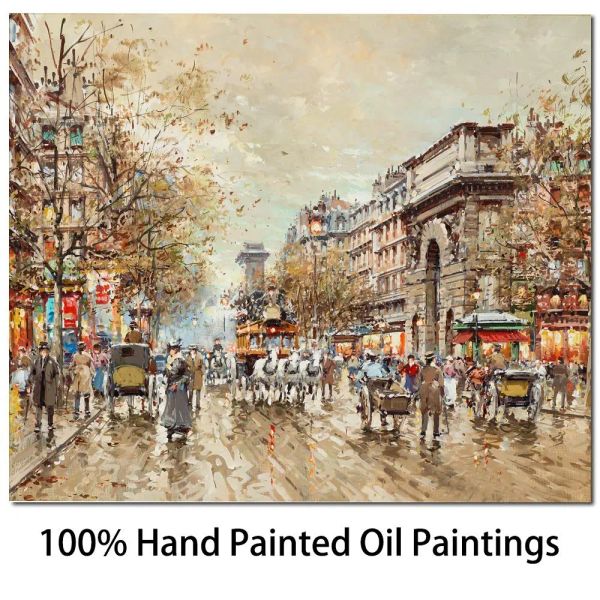 Calligrafia su tela Pittura a olio astratta Paris Street View Fatta a mano Antoine Blanchard Opera La Porte St. Decorazione murale con paesaggio moderno