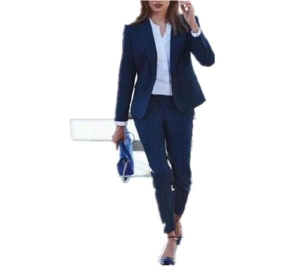 Pantaloni a due pezzi Blu scuro Donna Donna Smoking da ufficio per ufficio Giacca Pantaloni Abbigliamento da lavoro Abiti su misura donna039s abiti blazer9229660