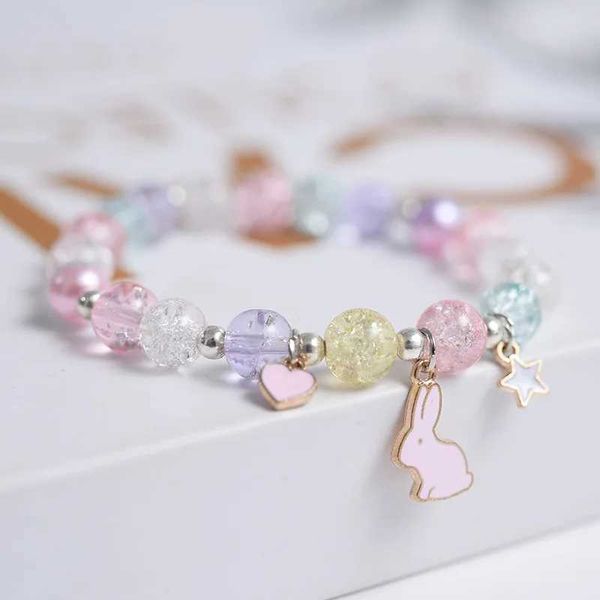 Armreif Koreanische Mode Mehrfarbige Kristall Perlen Armband für Frauen Niedlichen Kaninchen Katze Herz Charm Armband Elastische Seil Schmuck Pulseras
