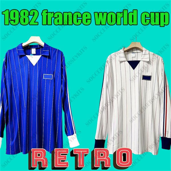 Maglie da calcio a maniche lunghe blu Home della Coppa del Mondo Francia 1982 1980 82 maglie da calcio da trasferta FRANCIA maglia retrò blu