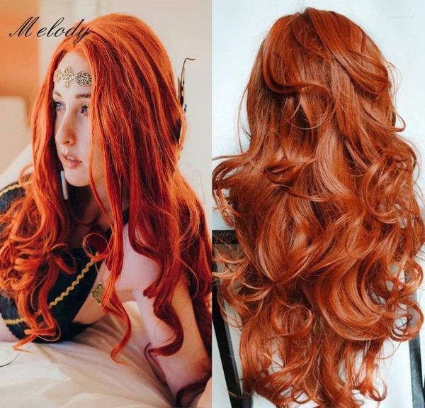 Parrucche sintetiche Parrucca anteriore in pizzo Cosplay Frontale Zenzero Arancione Rosso colorato per donne nere Capelli ricci ondulati sciolti Tobi221942278