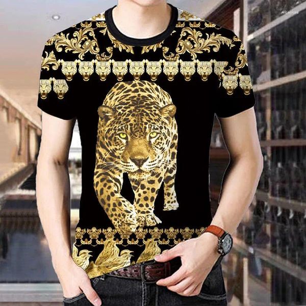 Camisas masculinas de verão de manga curta T-shirt 3D Tiger Print em torno do pescoço estilo chinês meia manga