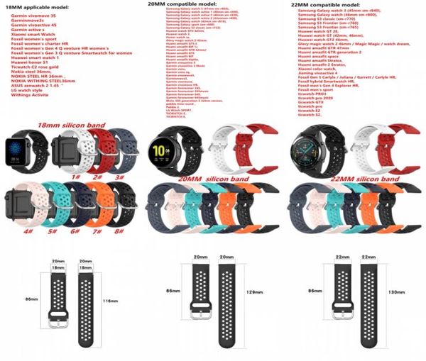 18mm 20mm 22 mm di orologio in silicone per Samsung Galaxy 42 mm 46 mm Active2 Gear S2 S3 Bracciale a banda cinghia Huawei Watch GT24793583