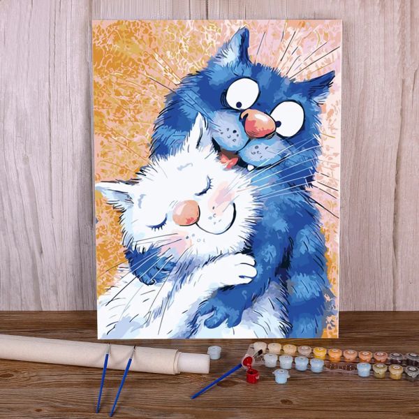 Номер мультфильм синий белый кот краска по номерам набор акриловых красок 40*50 картина на холсте домашний декор для рукоделия