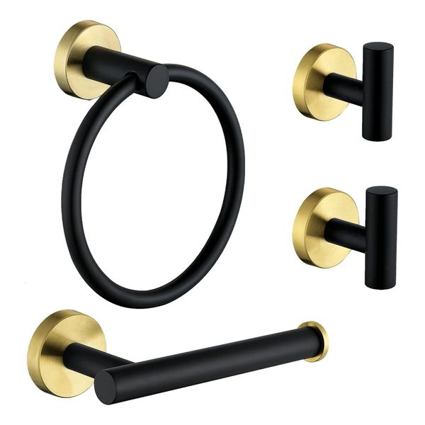 Il set di accessori per il bagno in acciaio inossidabile nero opaco e oro spazzolato da 4 pezzi include carta igienica porta asciugamano 240304