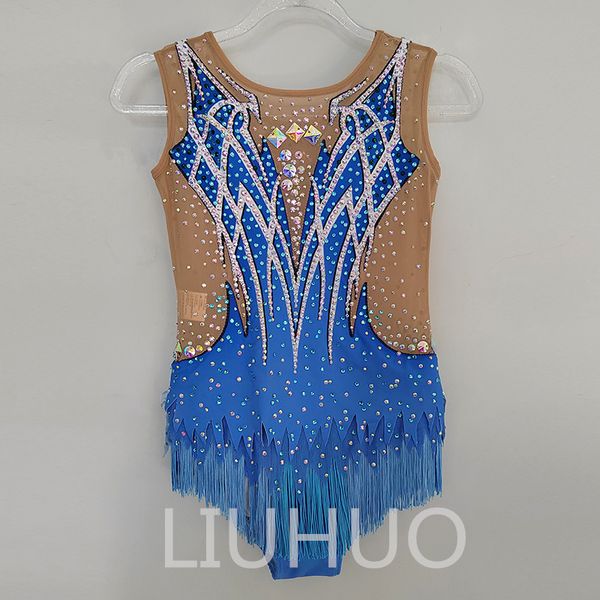 LIUHUO Personalizza i colori Body per ginnastica ritmica Ragazze Donne Competizione Artistica Ginnastica Performance Wear Cristalli Blu BD33