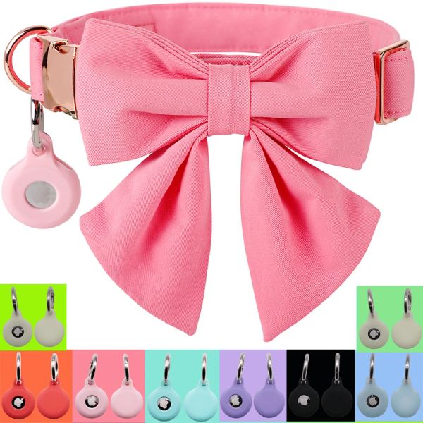 Collari Personalizzati Stile Unico Zampe Collare per cani rosa con papillon Collare per cani Airtag per collare per animali domestici da matrimonio per cani di taglia piccola, media e grande