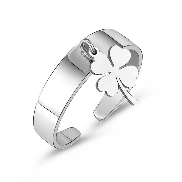 Edelstahl Lucky Four Leaf Clover Charm Ring für Männer Frauen verstellbare offene Ringe Geschenk für beste Freundin Schulmädchen Schmuck YMR093