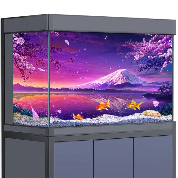 Dekorationen, Aquarium-Hintergrundaufkleber, Dekoration für Aquarien, Kirschblüte, japanischer Schneeberg Fuji, HD 3D-Poster, 555 Gallonen