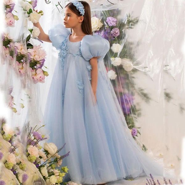 Mädchenkleider Jill Wish Himmelblauer arabischer Blumenkristall mit Umhang 3D-Blumen Puffärmel für Kinder Hochzeit Geburtstagsfeier J098