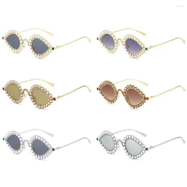 Óculos de sol Metal Frame Strass Moda UV400 Cat Eye Bling Eyewear Y2K Shades para festa