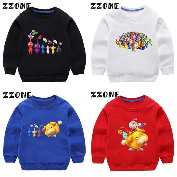 Videospiel Pikmin 4 Print Kinder Sweatshirts Cartoon Kinder Hoodies Lustige Herbst Baby Pullover Outwear Tops Mädchen Jungen Kleidung 240227