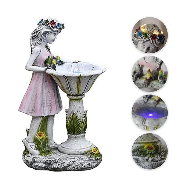Statua da giardino fata in resina statuetta angelo luce solare lampada da fata floreale per esterni lanterna effetto acqua decorazione da giardino 240229