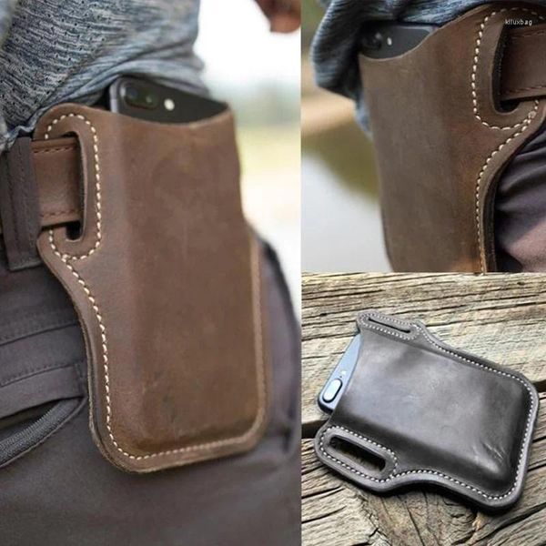 Marsupi multifunzionali anti-smarrimento sportivo appeso cellulare abbigliamento da esterno marsupio uomo tasche verticali in pelle