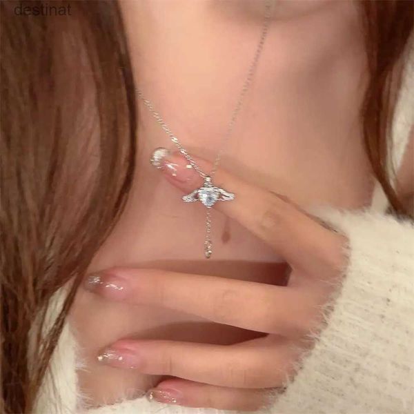 Altri Y2K Love Heart Crystal Fairy Wings Necklace Women Women Fashion Fashion Silver Nappel Catena Gioielli ad angolo elegante Partyl242313C24326