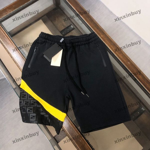 Xinxinbuy 2024 Мужские и женские дизайнерские шорты со вставками рома с буквенным принтом из хлопчатобумажной ткани короткие черные, белые, коричневые, серые, M-2XL