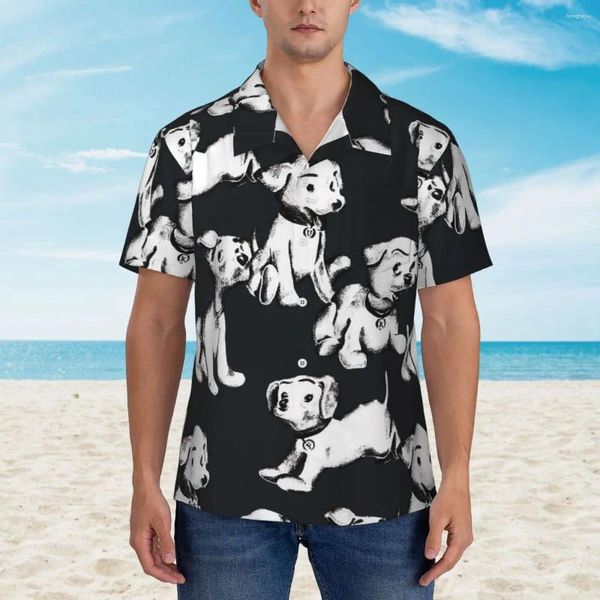 Herren Freizeithemden Happy Dog Beach Shirt Lustige weiße Hunde Sommermännchen Lose Blusen Kurzarm Bequeme Muster Tops