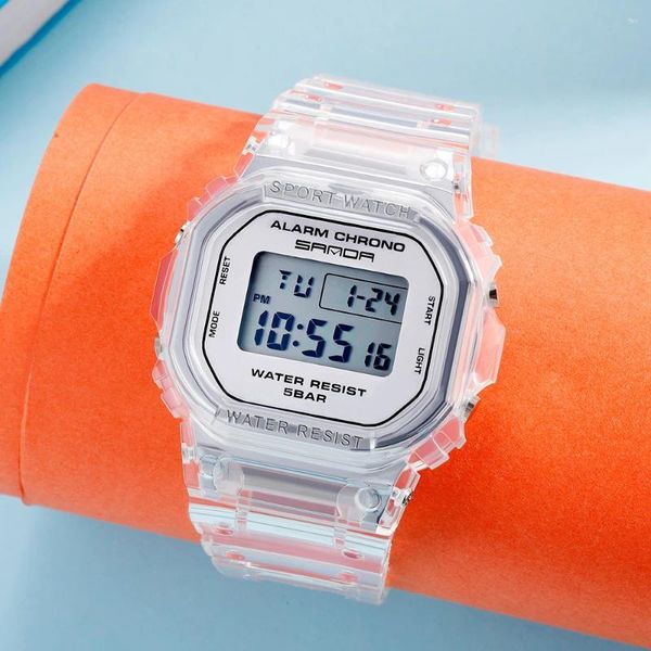 Relógios de pulso Transparente Sport Watch Mulheres Homens LED Relógio Digital Senhoras Eletrônico 50m À Prova D 'Água Relogio Feminino