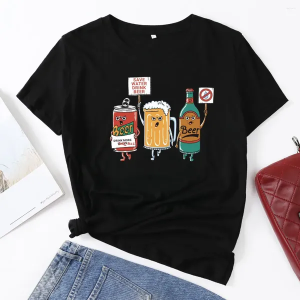 Kadınlar tişörtleri kawaii mizahı su içeceği bira kadın tshirt yaz kısa kollu üstleri harajuku estetik grafik tişörtler genç için