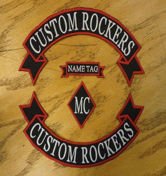Nastro Rockers ricamato personalizzato Nome MC Set Patch Vest Outlaw Biker MC Club Cuci sul retro della giacca o sul cappotto di pelle4136632