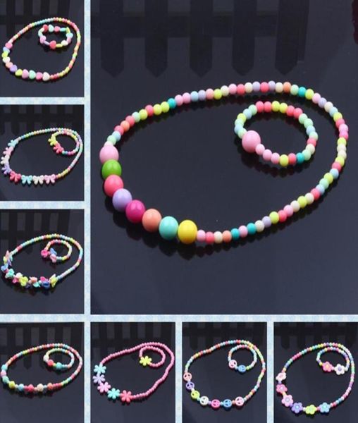 Set di gioielli con bracciale con collana di perline per bambini, accessori con ciondolo con perla bianca rosa carina9773856